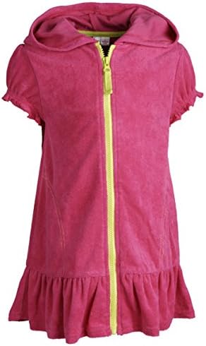 Pink Platinum Big Girls Warm Short Sleeve Terry Coverup Swim Robe with Hood - Fuchsia (Size 10/12)