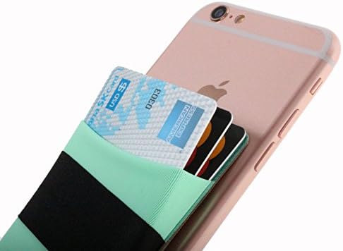 CaseArtPlus Credit Card Secure Holder Stick on Wallet [ Band Strap ] Discreet ID Holder Lycra Spandex Card Sleeves for Smartphones, iPhone 6, Samsung Galaxy Wallet Case 3M Adhesive (Strap-Mint)