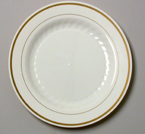10 1/4″ Gold Band Disposable Dinner Plates-120 Pack
