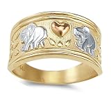 Elephant Love Heart Ring 14k Yellow Gold Band