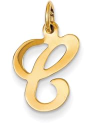 14k Yellow Gold Die Struck Initial C Charm Pendant. Metal Wt- 0.5g