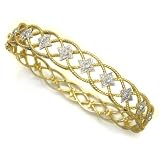14K Two-Tone Gold Pave Set Diamond Milgrain Flower Bangle