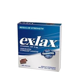 Ex-lax sennosides USP 15 mg chocolated stimulant laxative pieces, regular strength - 48 ea