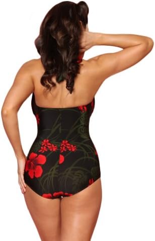 Esther Williams Tropical Floral Rouge One Piece Swimsuit-BlackRed-8