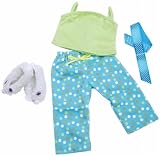 Springfield Collection Pajama Outfit, Green Top, Dot Pants, Slippers and Ribbon