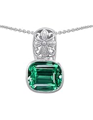 Original Star K (tm) Large 11x13 Cushion Cut Simulated Emerald Bali Style Pendant in .925 Sterling Silver