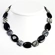 Sterling Silver Black Agate & Zebra Jasper Necklace - 17 Inch