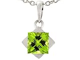 1.10 cts Genuine Square Peridot Pendant - 14kt White or Yellow Gold FREE GIFT BAG!
