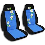 2 Black and light blue seat covers with Daisies for a 2012 Nissan Sentra. Side airbag... by Designcovers