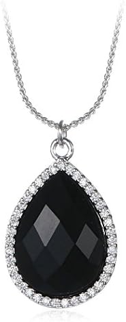 Platinum Plated Chain Black Resin Crystal Cubic Zircon Teardrop Pendant Long Sweater Necklace