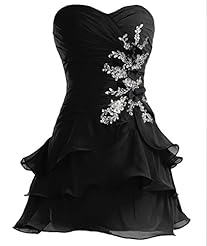 A-line Strapless Short Sweetheart Chiffon Basque   Waistline Applique Lace Homecoming Dress 