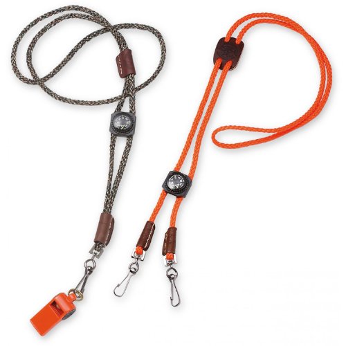 Mendota Whistle Lanyard, Double W/Compass - Orange