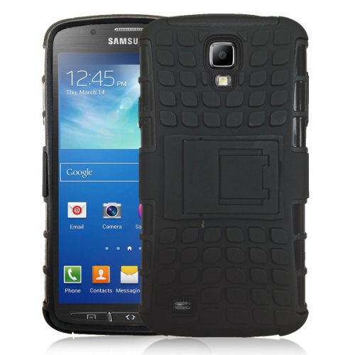 JKase DIABLO Series Tough Rugged Dual Layer Protection Case Cover with Build in Stand for Samsung Galaxy S4 Active I9295 - Retail Packaging (Black)