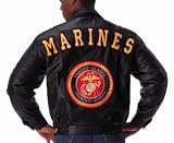 Black Leather Marine Logo Jacket