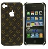 iPhone 4 Hardshell Back Case Cover Brown Leather Like Monogram with Apple C ....