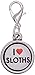 Graphics and More I Love Heart Sloths Antiqued Bracelet Pendant Zipper Pull Charm with Lobster Clasp
