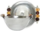 Aluminum Large Round Bowl with Dark Mocha and Gold Glass Bead Handles 9 1/4"D 4 1/4"H