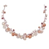 16+2 Inch Extension Multi strand Necklace w  Crystal, Cultured Freshwater Pearl and Rose Quartz