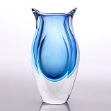 41FQHCz8zoL. SL160  Hand Blown Sky Blue Sommerso Teardrop Art Glass Vase with Dual Angled Lip 9.5 tall Reviews