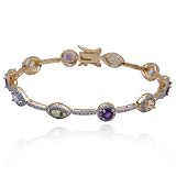 18k Yellow Gold Overlay Sterling Silver Multi-Gemstone and Diamond Bracelet, 7.25