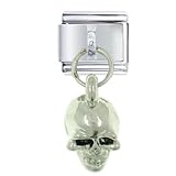 Silver Skull Dangle Italian Charm Bracelet