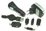 Handy Ladekit, Ladegerät mit Netzteil zum Aufladen über Kfz, USB, 220V.