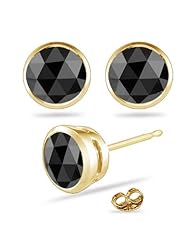 0.86-1.04 Cts of 4.5 mm AA Round Rose Cut Black Diamond Stud Earrings in 14K Yellow Gold