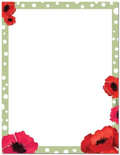 Spring Poppies with Dotted Green Border Laser & Inkjet Computer Printer Paper