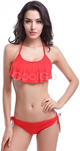 Women Cheeky Bikini Swimwear Padded Push Up with Adjustable Straps Cover Ups Two Pieces Set Red Free Size