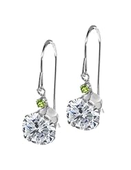 2.04 Ct Round H/I Diamond Green Peridot 14K White Gold Earrings