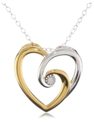 Sterling Silver with Yellow Gold Plating Diamond Heart Shape Pendant Necklace (0.01 cttw, H-I Color, I1-I2 Clarity)