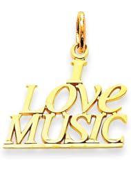 14K Gold I Love Music Charm Musician Musical Pendant