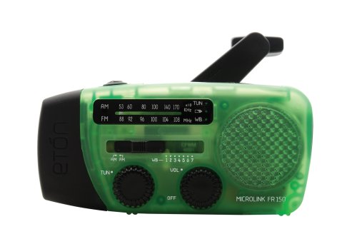 Eton FR150 Microlink Solar-Powered, Self-Powered AM/FM/Weatherband Portable Radio with Flashlight and Cell Phone Charger, Green