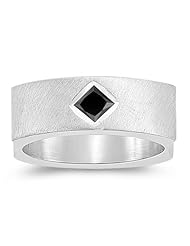 0.29 Cts of 3x3 mm AA Princess Black Diamond Solitaire Ring in Silver