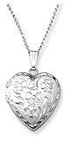 Sterling Silver Engraved Flowers Heart Locket Pendant, 18