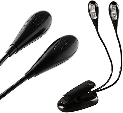 Tepeak 4 Led Flexible Dual Head Music Stand Light Booklight Reading Lamp Clip on Book/Desk/Piano/Bed/Laptop/Desktop for Working, Travelling or Music
