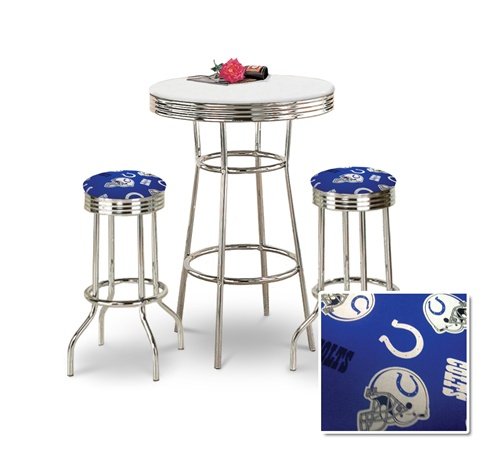 Chrome Bar Table & 2 Chrome Indianapolis Colts NFL Fabric Seat Barstools