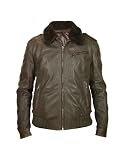 Forzieri Men's Dark Brown Shearling Collar Bomber Leather Jacket