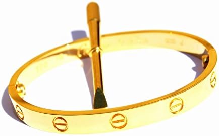 Dia 2.55" Width 8mm Gold / Gold Screw Stainless Steel Bangle (Gold Plated)by Mika Couture