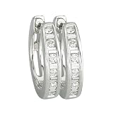 14K White Gold 1/4 ct. Round and Baguette Cut Diamond Huggie Earrings