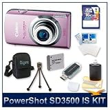 Canon PowerShot SD3500 IS Digital ELPH Camera (Pink) 4194B001, 14.1 Megapixel, 3.5 Touch Panel LCD, 5x 24-120mm Equivalent UA Zoom Lens, DIGIC 4 Image Processor, 8 GB Memory Card, Reader, Battery, Tripod, Case, Screen Protectors, and Lens Cleaner