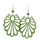 Olive N Figs Sterling Silver Abstract Daisy Wood Dangle Earrings - Green