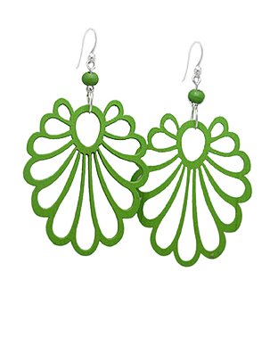 Olive N Figs Sterling Silver Abstract Daisy Wood Dangle Earrings - Green