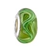 Pandora Style Charm Bead (Z458) - Glass (13mm x 8mm) (fits Troll too) ~ Green with Green Swirls