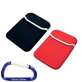 Barnes and Nobles Nook eBook Neoprene Reversible Sleeve Case Cover (Black / Red) and Free Carabiner Key Chain