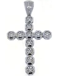 14k White Gold Round Diamond Cross Pendant 3.41 Carats