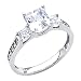 14K White Gold Princess-cut Three Stone with Side Stone CZ Cubic Zirconia Ladies Wedding Engagement Ring Band