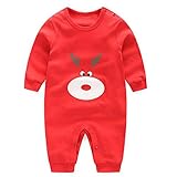 エルフ ベビー(Fairy Baby)新生児パジャマ ベビーカバーオールロンパース 四季兼用 長袖 出産祝い59cm レッド おおじか