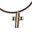 Stainless Steel Wood Accent Cross Pendant Necklace