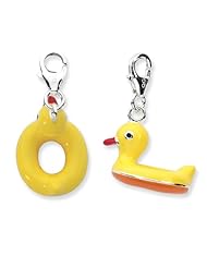 Sterling Silver 3 D Enameled Rubber Duckwith Lobster Clasp Charm